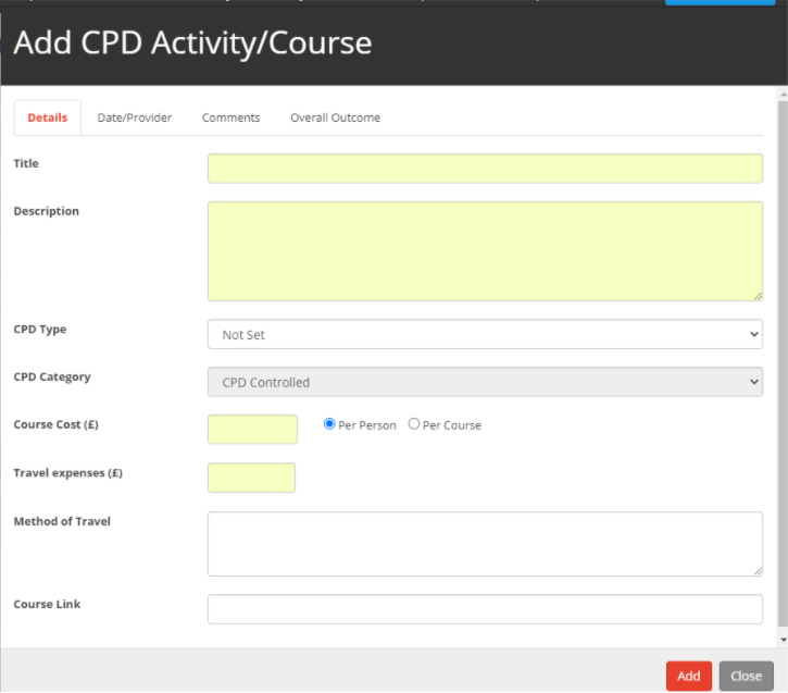 Add CPD Activity/Course