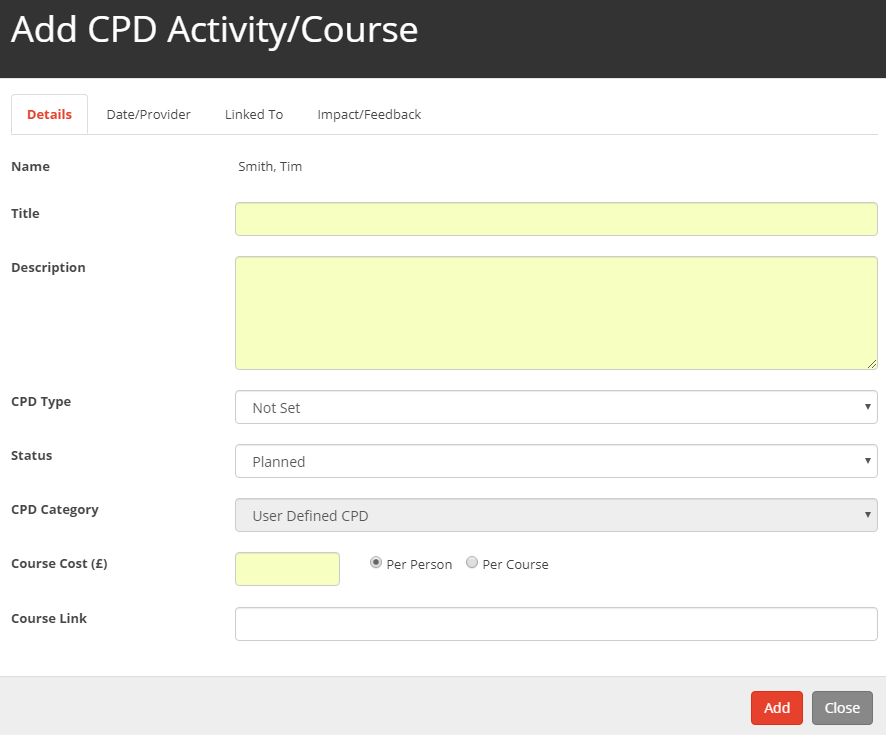 Add CPD Activity/Course