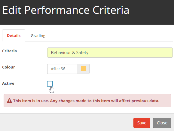 Edit Performance Criteria