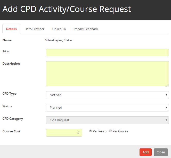 Add CPD Activity/Course Request