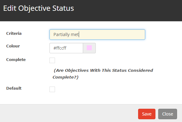 Edit Objective Status